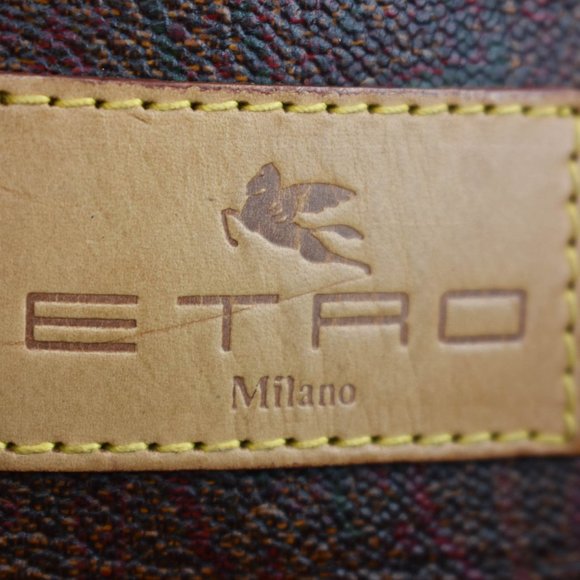 ETRO: Burgundy, Signature Paisley & Tan Leather Travel/Weekender Bag - Picture 10 of 12